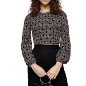 Topshop Very Shiny Rust & Silver Patterned Long-Sleeve Glitter Crop Top